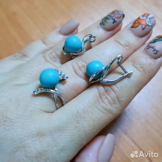 Серьги и кольцо с бирюзой