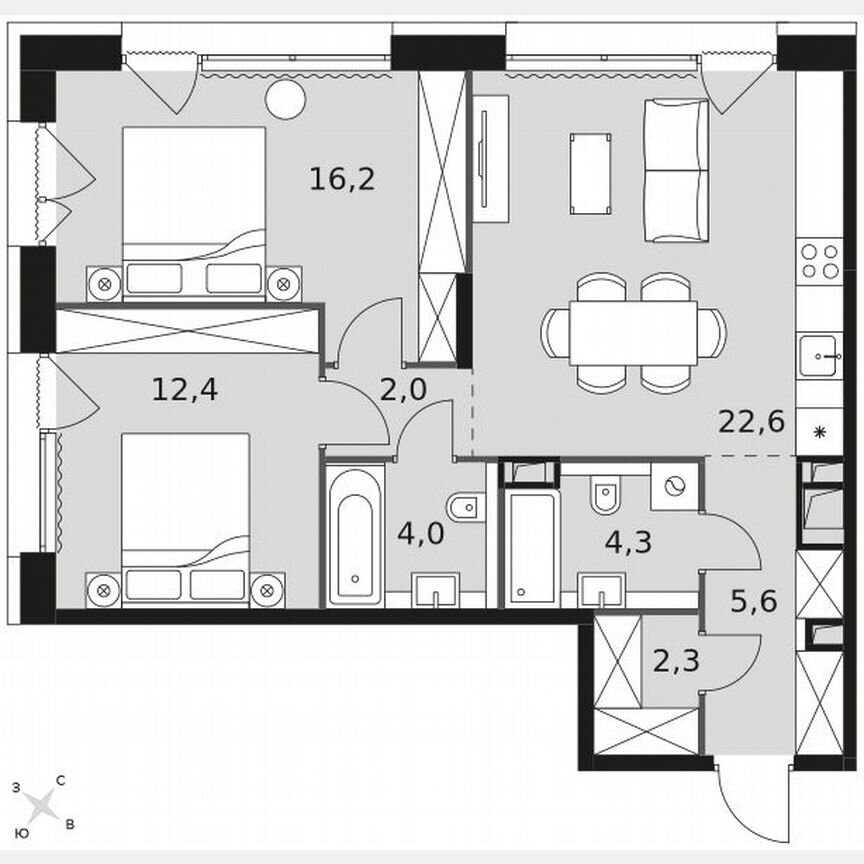 2-к. квартира, 69,4 м², 2/2 эт.
