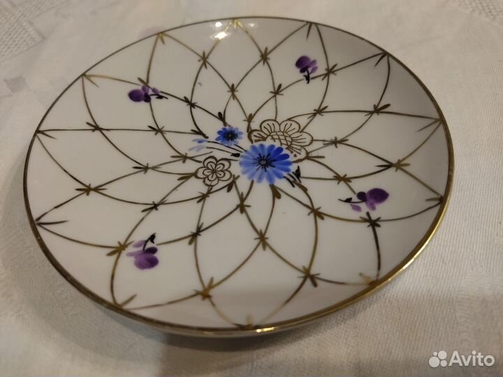 Чашка с блюдцем лфз васильки золотая сетка