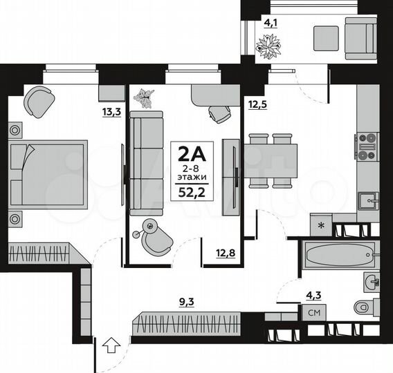 2-к. квартира, 54,4 м², 11/20 эт.