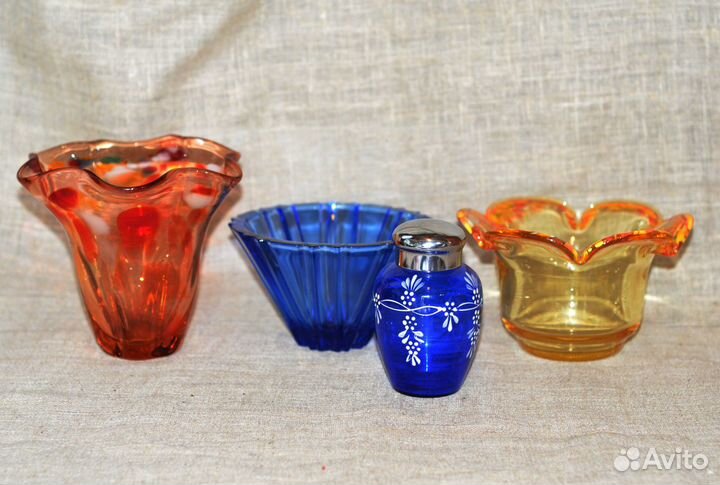 Вазы салатники чайница цветное стекло СССР