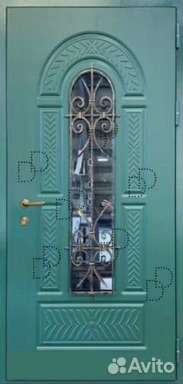 Парадная железная дверь с ковкой и стеклом