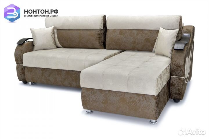 Диван угловой тик-так Дублин бежевый / коричневый