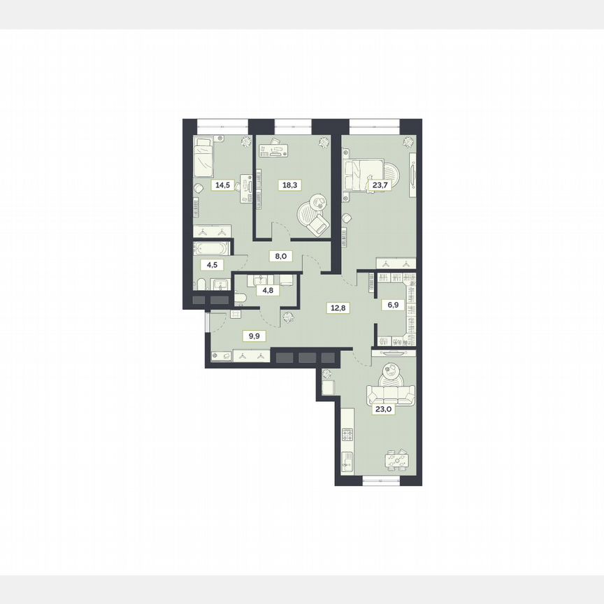 3-к. квартира, 126,4 м², 23/27 эт.