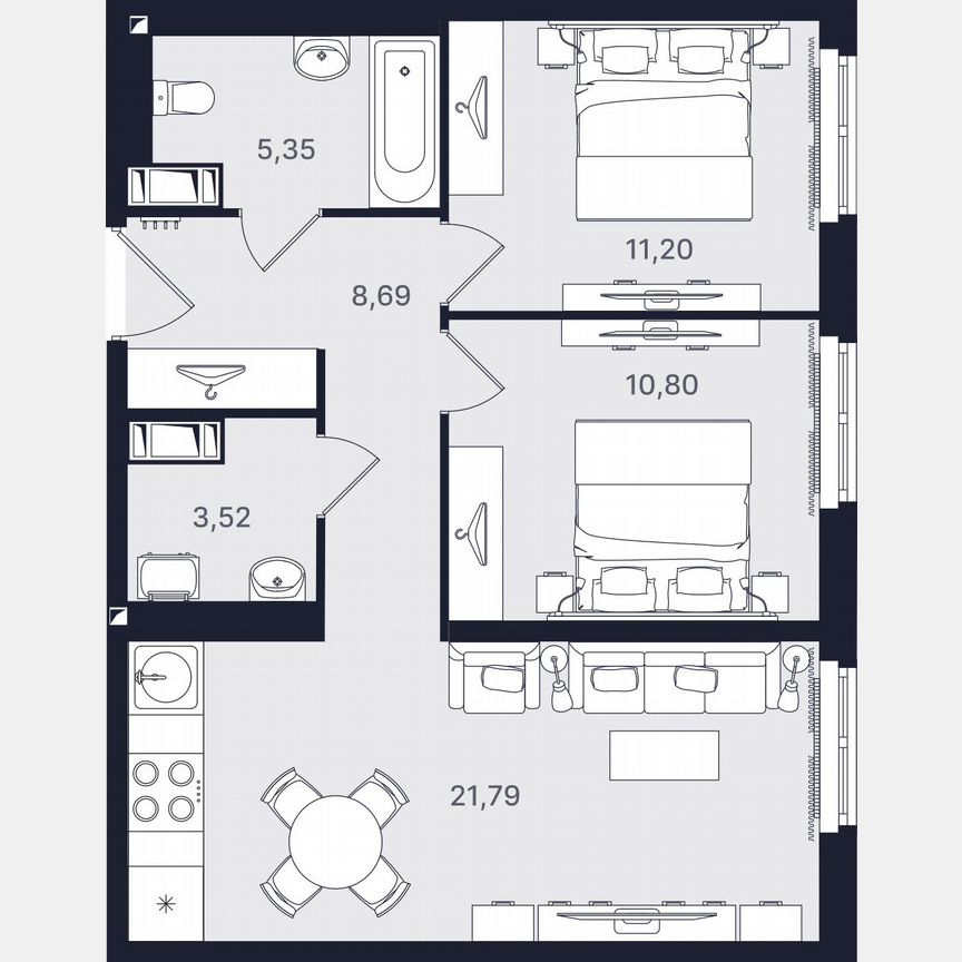 3-к. апартаменты, 61,4 м², 20/24 эт.
