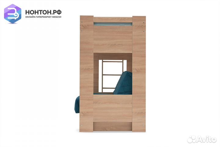 Двухъярусная кровать с диван-кроватью велюр зелены