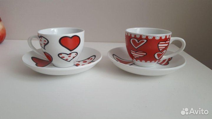 Набор из 2х керамических кружек с блюдцами
