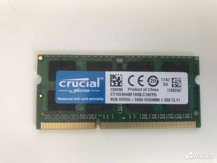 Оперативная память Crucial DDR3L 8GB 1600 1.35V