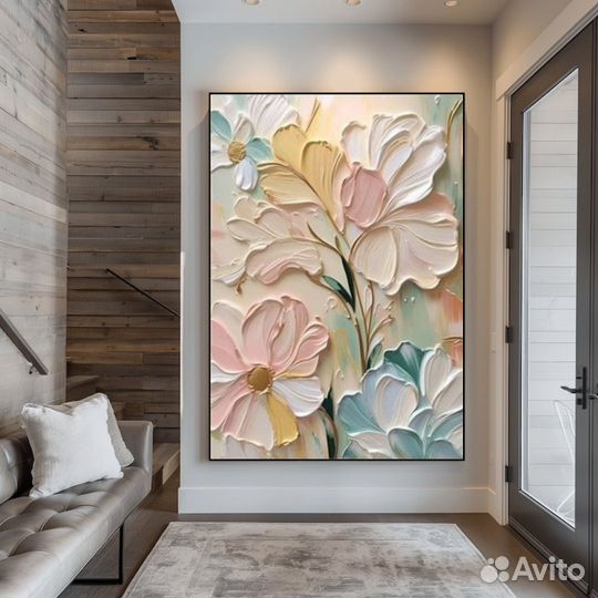 Текстурная картина маслом Нежная цветочная живопис