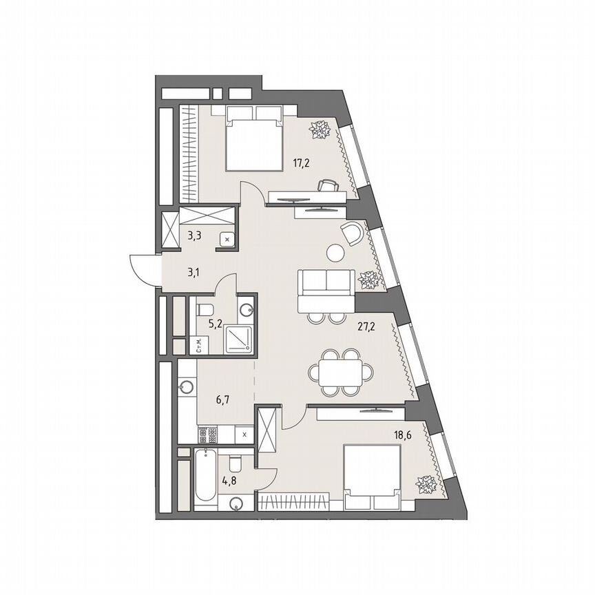 3-к. квартира, 86,1 м², 4/35 эт.