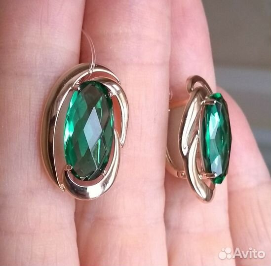 585 серьги с зелёным кварцем Новые Соколов 4327/гр