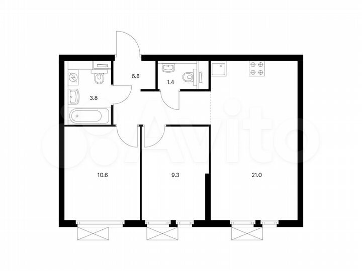 2-к. квартира, 52,9 м², 15/22 эт.