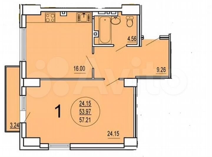 1-к. квартира, 57,5 м², 16/20 эт.