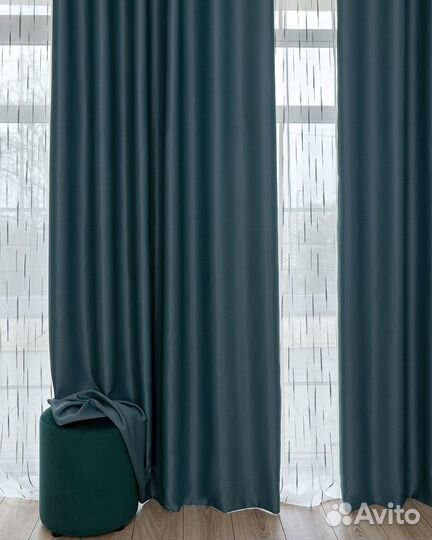 Шторы блэкаут Амадео морская волна новые пошив