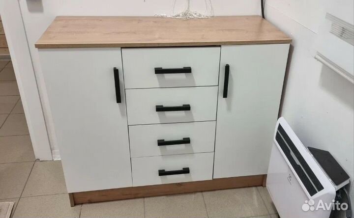 Комод с ящиками и 2 дверьми Дуб вотан/Белый