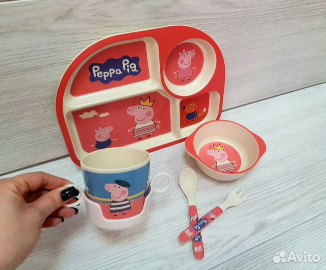 Бамбуковая посуда для детей свинка пеппа пепа