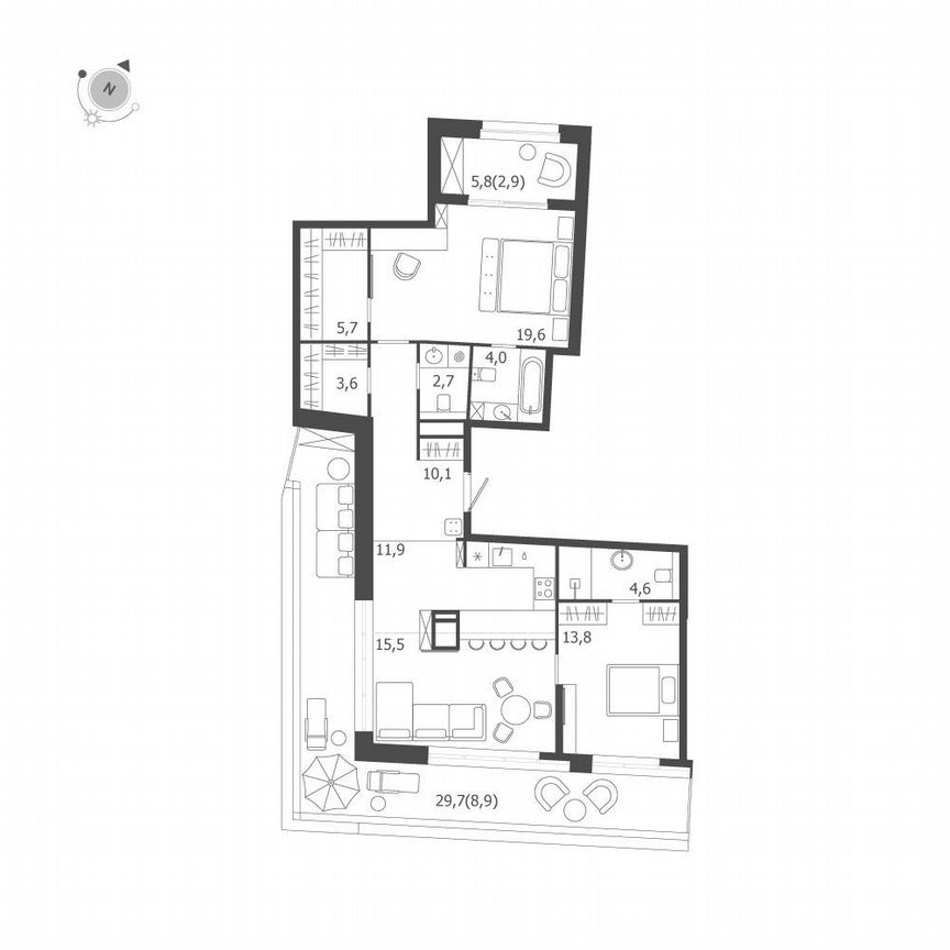 3-к. квартира, 103,3 м², 9/9 эт.