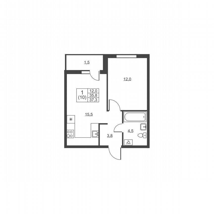 1-к. квартира, 37,3 м², 1/8 эт.