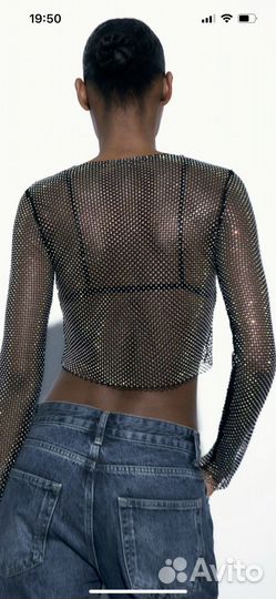 Кроп-топ Zara из сетчатой ткани со стразами