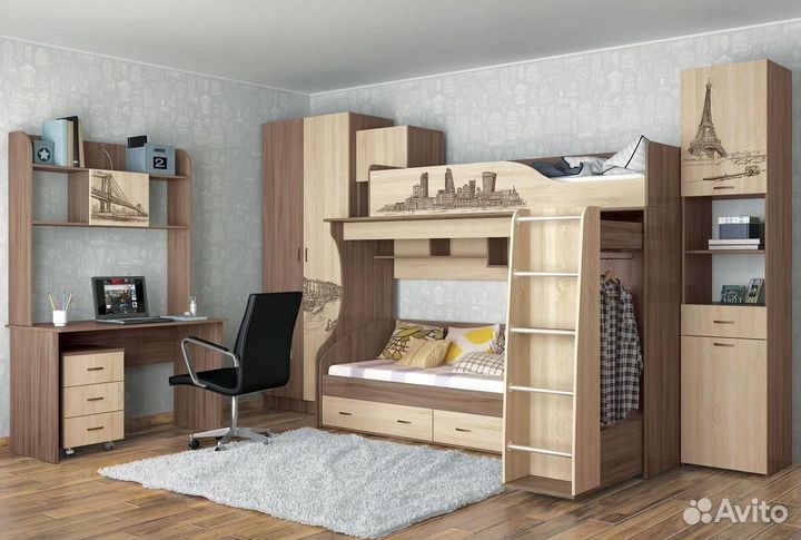 Кровать-чердак Орион Ясень/Дуб Сонома 80x190