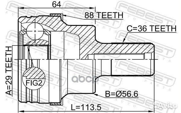 Шрус наружный задний 29X55.5X36 2110-kuga88R