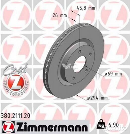 Zimmermann 380211120 Диск тормозной перед. 294x26
