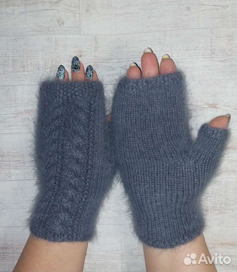 Варежки митенки из пуха норки