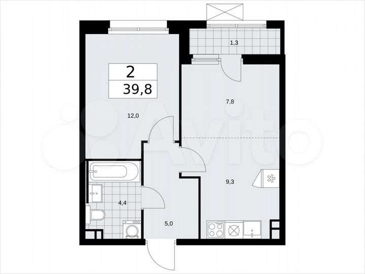 2-к. квартира, 39,8 м², 3/17 эт.