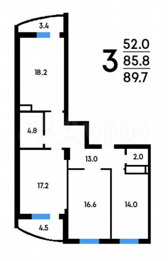 3-к. квартира, 89,7 м², 5/15 эт.