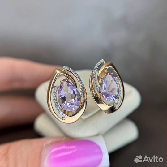 Золотые серьги с аметистом 585 проба