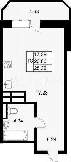 Квартира-студия, 28,3 м², 4/18 эт.