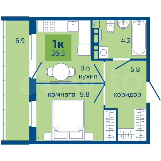 1-к. квартира, 36,3 м², 6/10 эт.