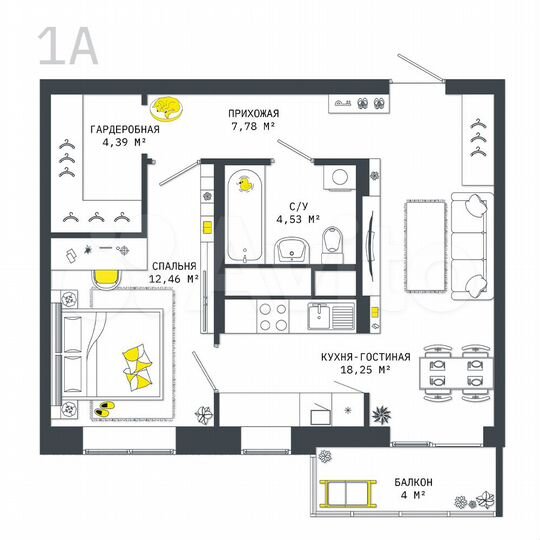 1-к. квартира, 51,4 м², 25/25 эт.