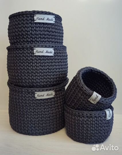 Набор вязанных корзин. Ручная работа