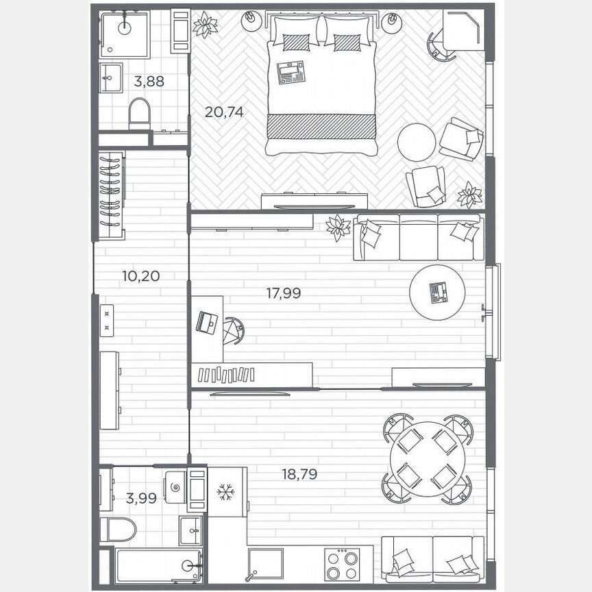2-к. квартира, 75,6 м², 5/9 эт.