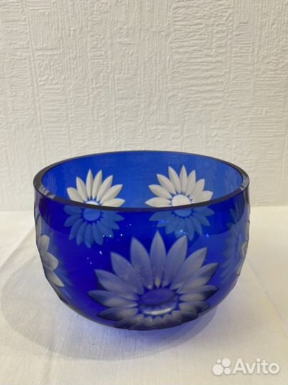 Ваза конфетница « Ромашки» цветное стекло СССР