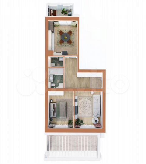 2-к. квартира, 74,2 м², 1/9 эт.