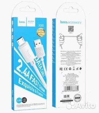 Кабель оптом. USB hoco X88, microusb, 2.4А, 1 м