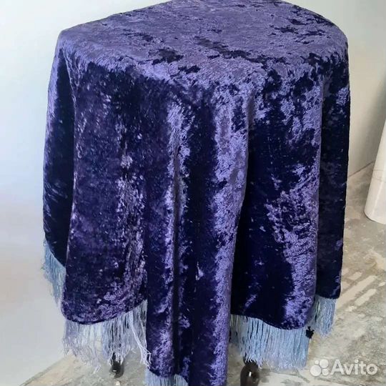 Скатерть синий плюш старинная
