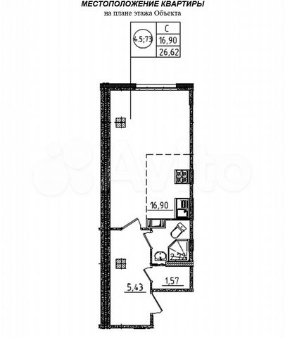 Квартира-студия, 26,6 м², 6/18 эт.