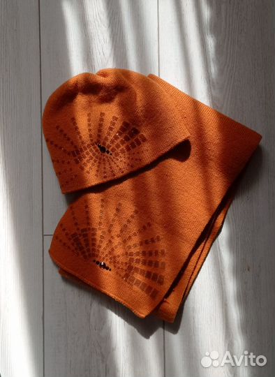 Шапка+шарф женские. Шерсть 100
