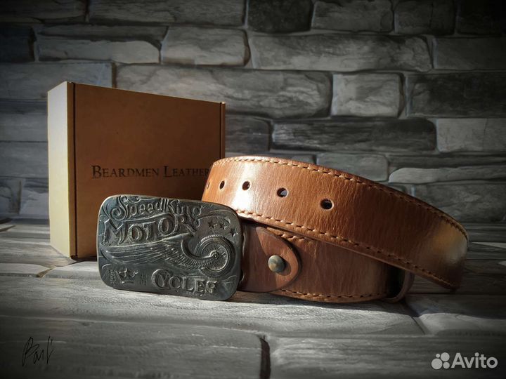 Байкерский ремень из натуральной кожи Horween