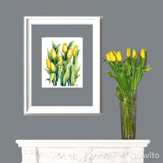 Картина акварель желтые тюльпаны