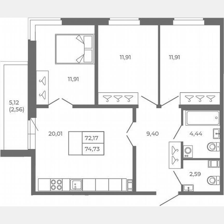 4-к. квартира, 72,2 м², 2/4 эт.