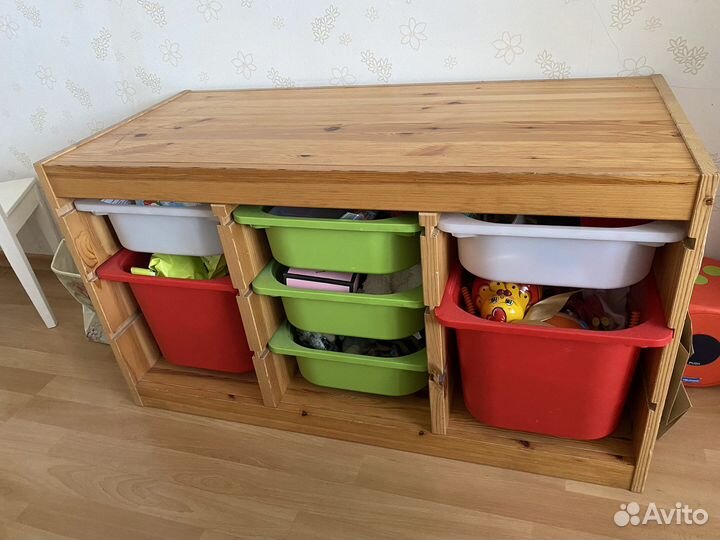 Тумба деревянная с пластиковыми ящиками IKEA