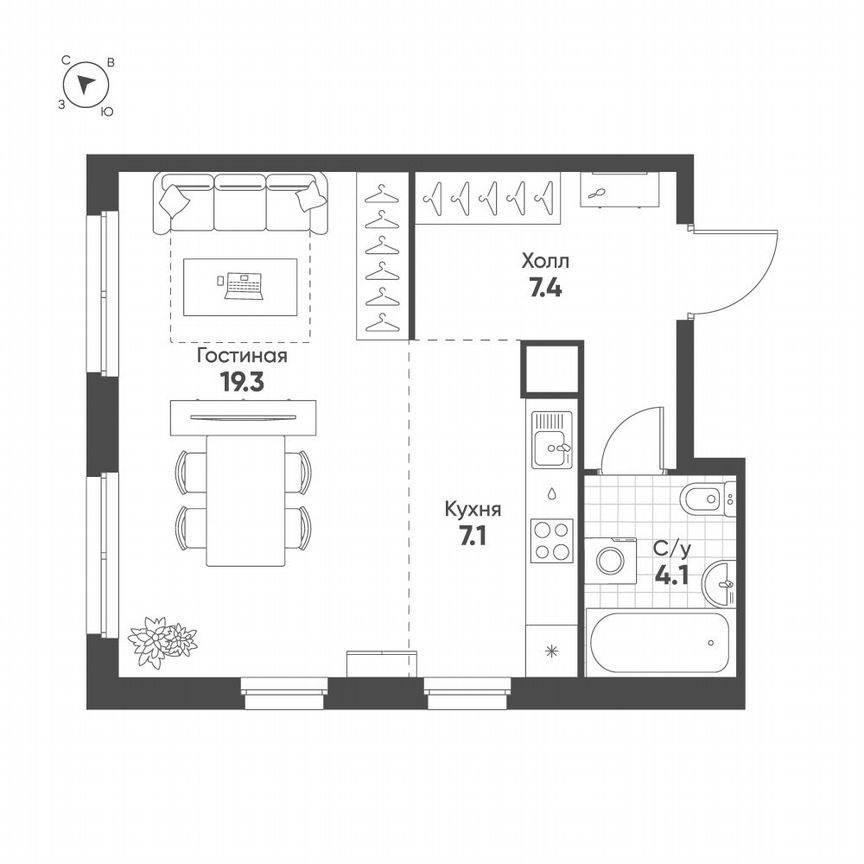 Квартира-студия, 37,9 м², 2/5 эт.