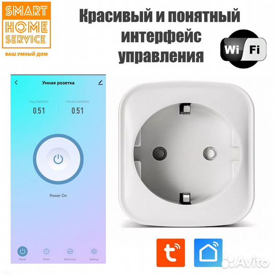 Умная розетка WiFi Tuya 16A с энерго-мониторингом