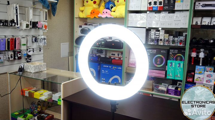 Кольцевая Лампа 54 см со Штативом Ярко-Бежевая