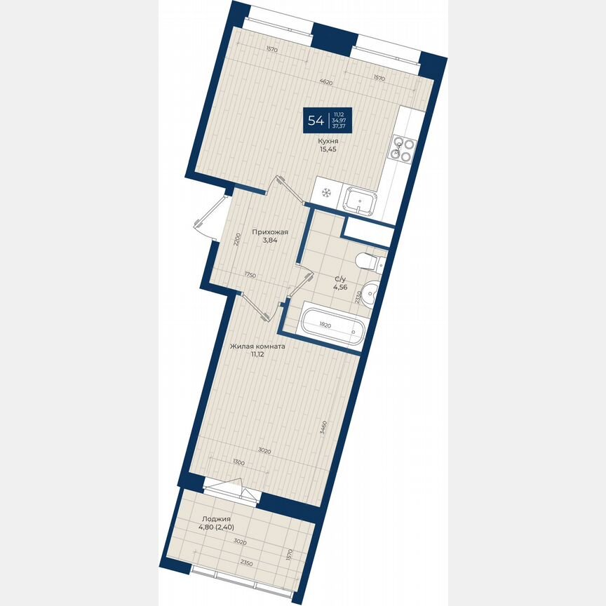1-к. квартира, 37,4 м², 12/12 эт.