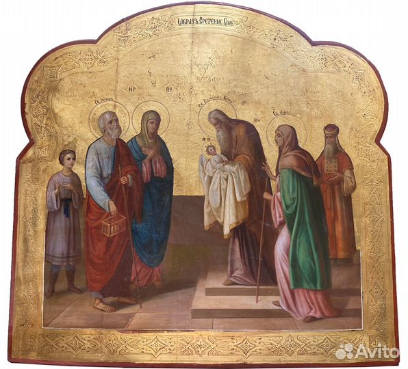 Храмовая икона Сретение Господне сусалка 19 век